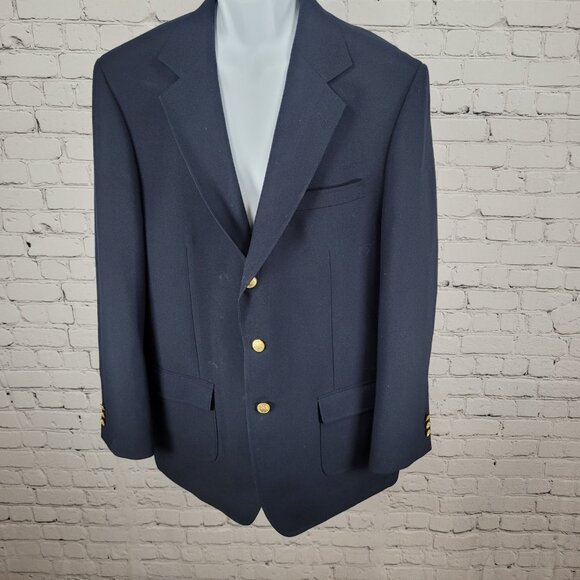 Orvis Navy Gold Button Single Vented Notch Blazer Jacket Size 44L - Picture 1 of 16